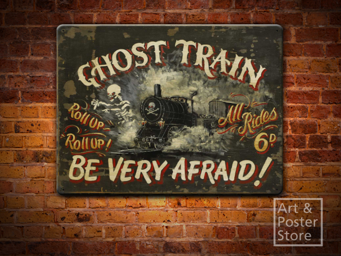 Ghost Train | Halloween Poster | Rusty Metal Style Wall Sign 