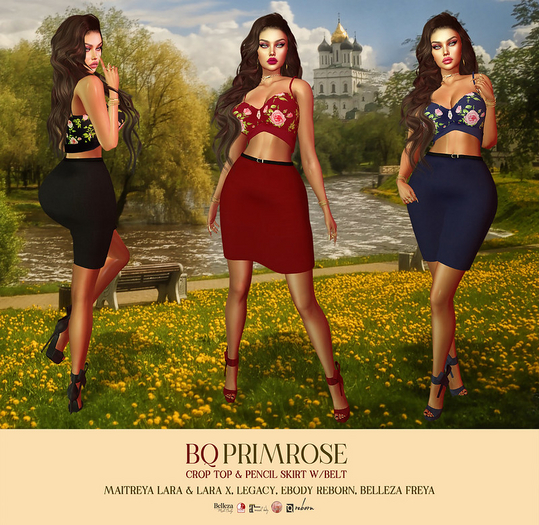 BQ::Primrose  Crop Top:: Blue/Roses