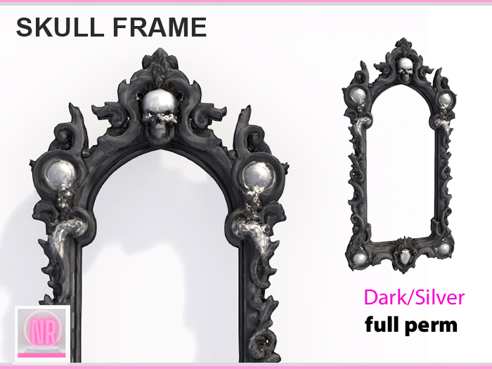 Skull Frame Dark Silver Gothic Decor Full Perm – Vampire Baroque Wall Frame