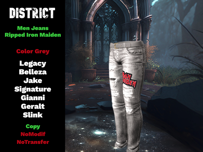 DM - DEMO Men Pant Iron Maiden Ripped Grey