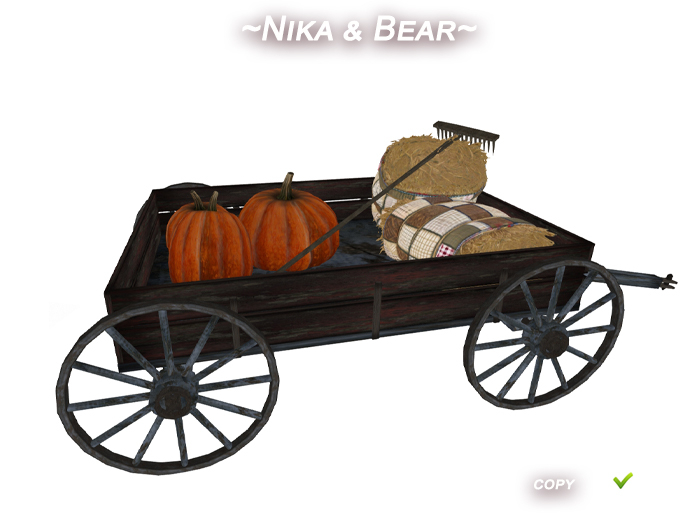 ~Nika & Bear~Cart with straw and pumpkins