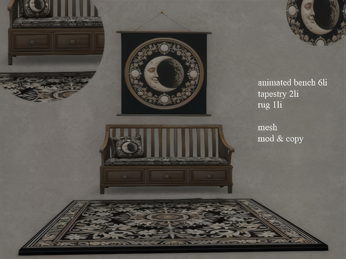 Walnut Moon Dark Bohemian Living Room Decor Collection Bench Tapestry Rug