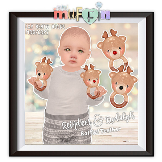 .mini muffin. Reindeer/Rudolph Rattle/Teether (ADD)