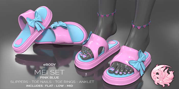 -Vixen- Mei Slippers Set Blue Pink-eBody