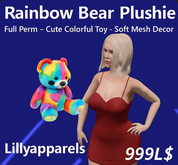 Rainbow Bear Plushie – Full Perm – Cute Colorful Toy – Soft Mesh Decor by Lillyapparels