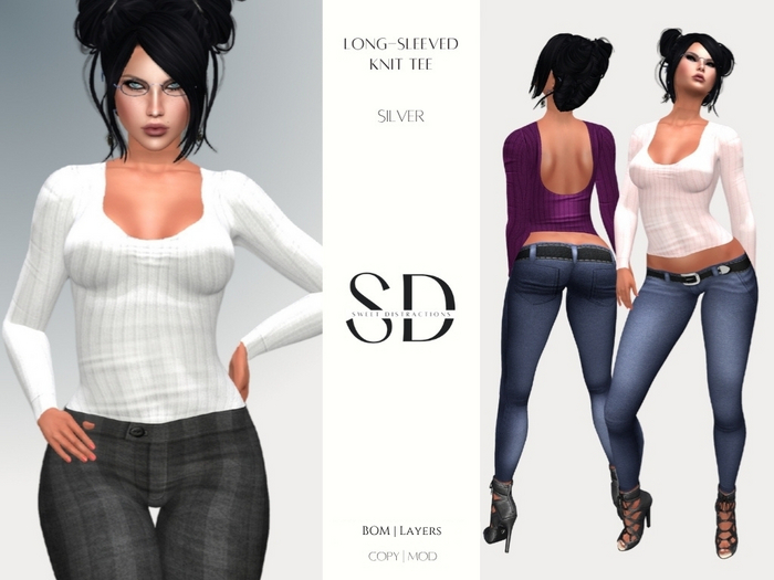Long-Sleeved Knit Tee – Silver – BOM|Layers|Omega – Sweet Distractions