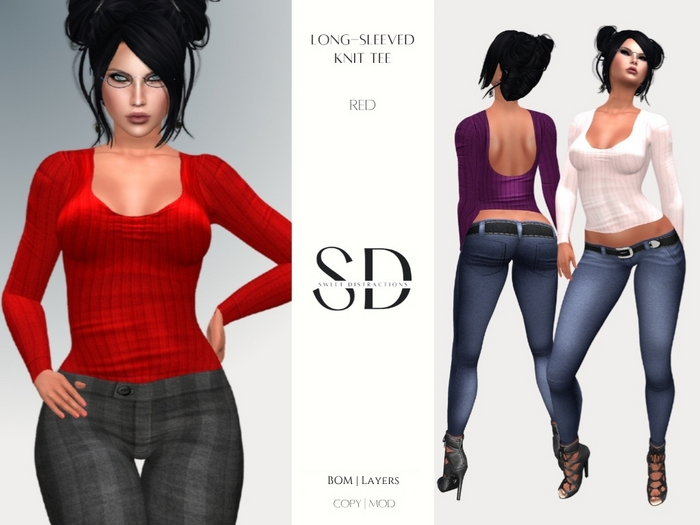 Long-Sleeved Knit Tee – Red – BOM|Layers|Omega – Sweet Distractions