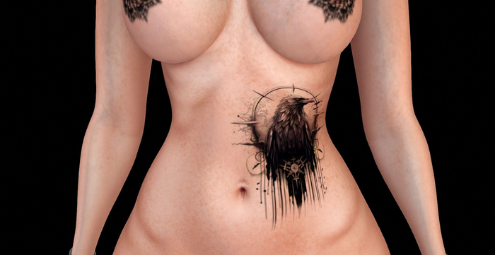 Ravenstone - 2K Goth Crow Ribs Tattoo BOM T44