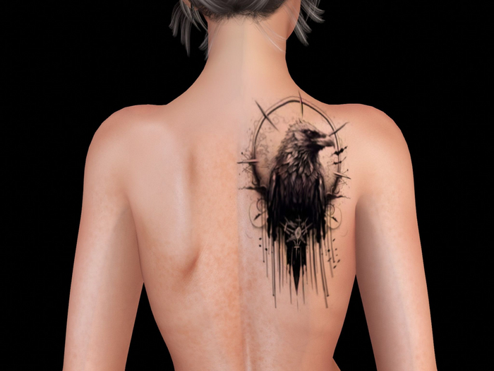Ravenstone - 2K Crow Goth Back Shoulder Tattoo BOM T44