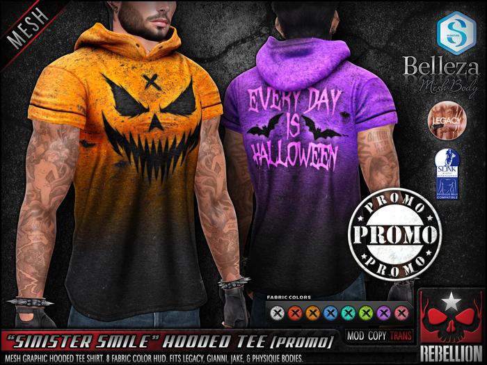 = REBELLION = "SINISTER SMILE" HOODED TEE [PROMO]