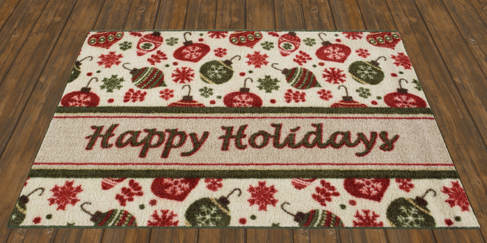 Happy Holiday Bulbs Christmas Rug