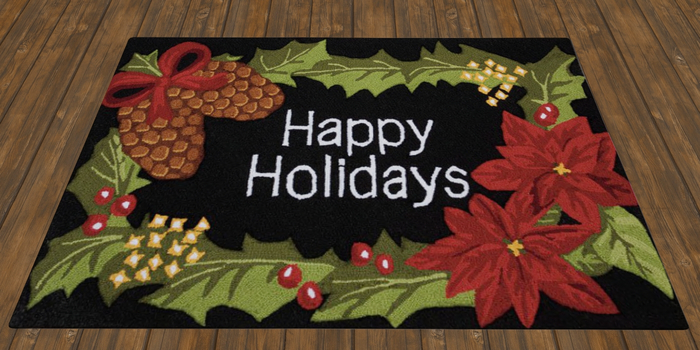 Happy Holidays Wreath Christmas Rug