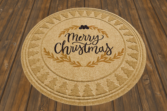 Gold Round Christmas Rug