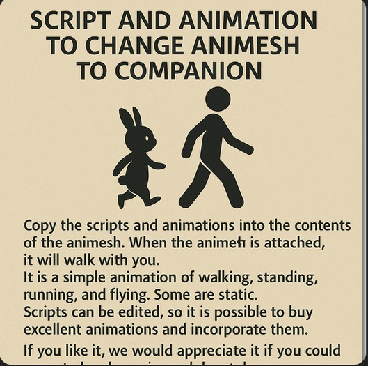 Object Animesh Companion Script & Animation Pack (Full Perm)