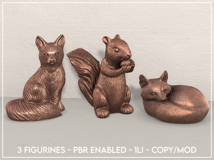 Copper Squirrel & Fox Figurines