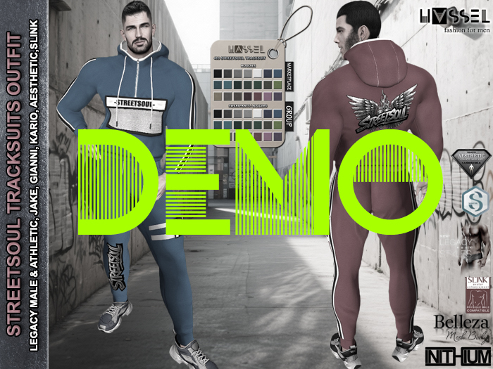 (HASSEL) DEMO STREETSOUL MEN'S TRACKSUITS SET OUTFIT LEGACY MALE & ATHLETIC, JAKE, GIANNI, KARIO, AESTHETIC, SLINK 493
