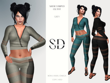 Sheer Striped Outfit – Grey – BOM|Layers|Omega – Sweet Distractions