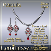 RACINTA Silene Necklace & Earrings Set OP - Red White Pearl Diamond Red Bead Silver