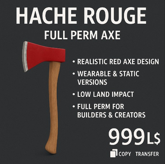 Hache Rouge – Full Perm Axe Weapon (Wearable & Display)
