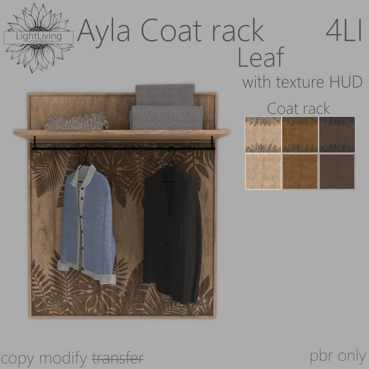~LLc~ Ayla Coat rack Leaf 4LI w. texture HUD