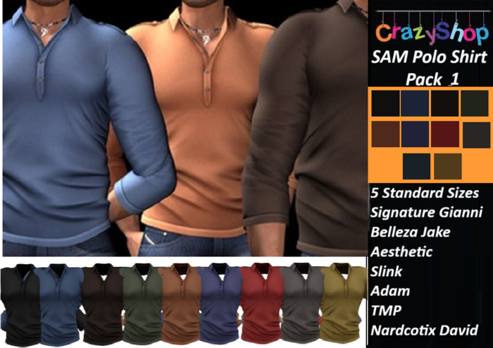 Second Life Marketplace - Crazy Sam Polo Shirt Pack 1