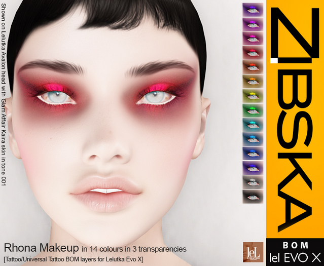 Zibska EvoX ~ Rhona Makeup in 14 colors in 3 transparencies with tattoo and universal tattoo BOM