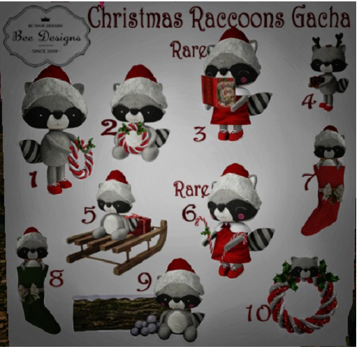 06 Bee Designs Christmas Raccoons RARE
