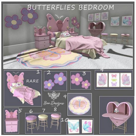 01 Bee Designs Butterflies Bedroom RARE