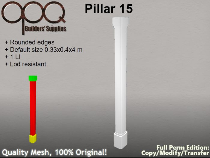 Square Pillar with Rounded Edges - OPQ Pillar 15