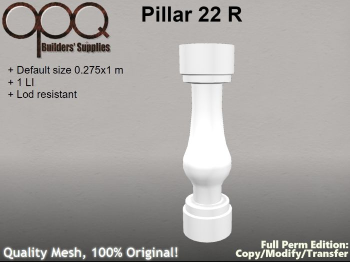 Classic Round Baluster or Short Pillar - OPQ Pillar 22 R
