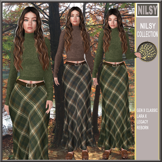 WOOL CHECK LONG SKIRT&SWEATER,2OPTIONS