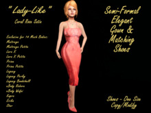 CORAL ROSE SATIN SEMI-FORMAL GOWN DRESS & FRINGED PUMP HEELS Fitmesh Maitreya, Legacy, Prima, Reborn, Star, Erika, Kupra