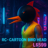 RC - Cartoon Bird Head (Copy Only) | Funny Oversized Costume Avatar Mask for Second Life | Unique Character Accessories