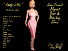 PINK ROSE SATIN SEMI-FORMAL GOWN DRESS & FRINGED PUMP HEELS Fitmesh Maitreya, Legacy, Prima, Reborn, Star, Erika, Kupra