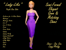 PURPLE ROSE SATIN SEMI-FORMAL GOWN DRESS & FRINGED PUMP HEELS Fitmesh Maitreya, Legacy, Prima, Reborn, Star, Erika,Kupra