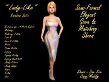 RAINBOW SATIN SATIN SEMI-FORMAL GOWN DRESS & FRINGED PUMP HEELS Fitmesh Maitreya, Legacy, Prima,Reborn,Star,Erika,Kupra