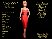 RED ROSE SATIN SEMI-FORMAL GOWN DRESS & FRINGED PUMP HEELS Fitmesh Maitreya, Legacy, Prima, Reborn, Star, Erika, Kupra
