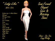 WHITE SATIN SATIN SEMI-FORMAL GOWN DRESS & FRINGED PUMP HEELS Fitmesh Maitreya, Legacy, Prima, Reborn, Star,Erika, Kupra