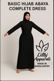 Basic Hijab Abaya Complete Dress – Black | Lilly Apparels