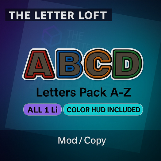 Second Life Rae Letters Second Life Marketplace - Block Letters (A-Z) Mesh Set — Color HUD Included
