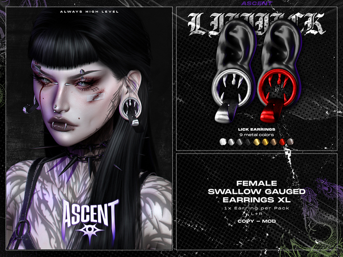 ASCENT - Lick Earrings F (Swallow Gauged Ears XL)