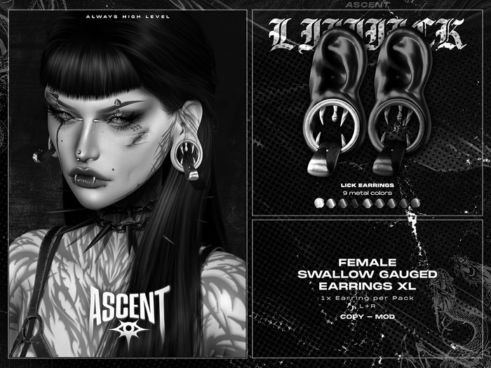 ASCENT - DEMO Lick Earrings F (Swallow Gauged Ears XL)