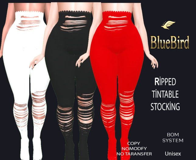 78-BLUE BIRD RIPPED TINTABLE STOCKING