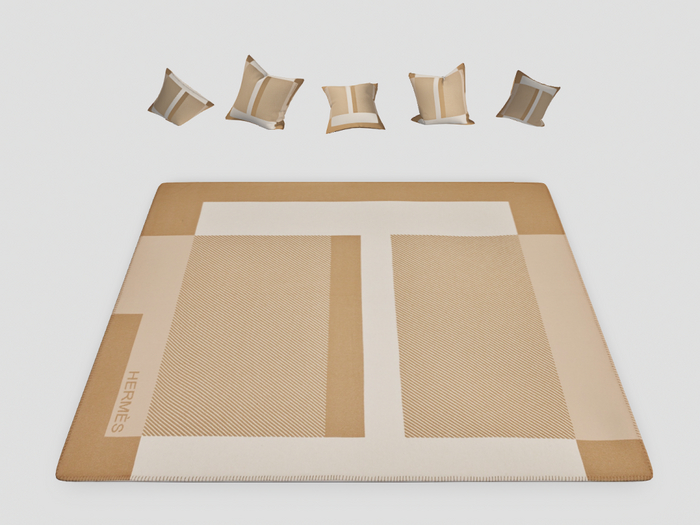 "AMIARI" - Hermes Rugs & Cushions - Cashmere - Block H - Tan