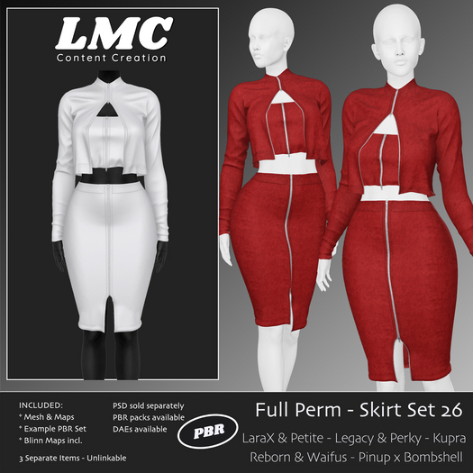 Second Life Marketplace - DEMO - LMC Mesh - Skirt Set 26 - Zipper Top ...