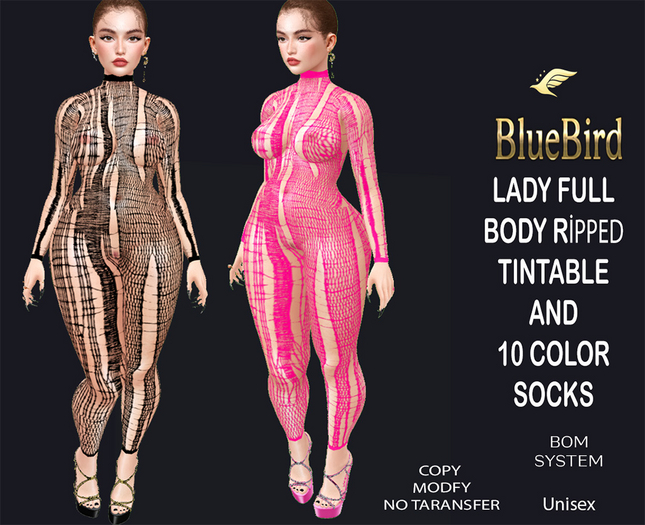  BLUE BIRD LADY FULL BODY RIPPED FISHNET UPPPER BODY