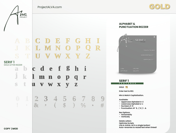 Project ALVA. Serif I Letter [GOLD]