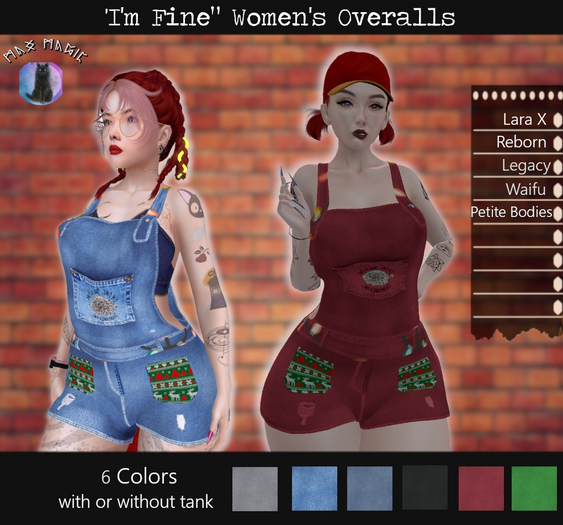 ::MM:: 'I'm Fine' women's overalls 2 - 6 Color HUD