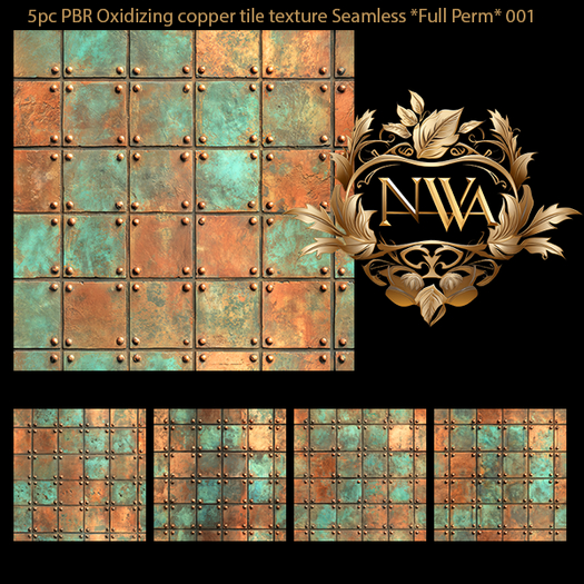 5pc PBR 2K Oxidizing copper tile texture Seamless Full perm 001