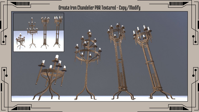 Ornate Iron Chandelier PBR Textured - Copy/Modify